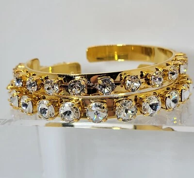 Brazalete chapado en oro con piedras cristalinas de Swarovski m/w; ¡Hermoso! Foto 1 de 3