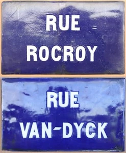 C19th French porcelain china street sign plaque rue Rocroy and Van Dyck Lille - Picture 1 of 4