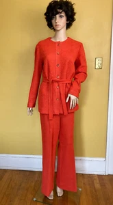 Vintage 70's PLW Autumn Orange Textured Polyester Leisure Pant Suit - Ladies M/L - Bild 1 von 12