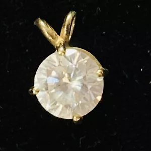 Solid 14k Yellow Gold Clear Gemstone 9mm Solitaire Pendant 1.29gr 12mm - Picture 1 of 5
