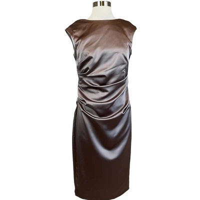 Betsy & Adam Women's Cocktail Dress Size 6 Purple Satin Sleeveless Midi Sheath - Image 1 of 4