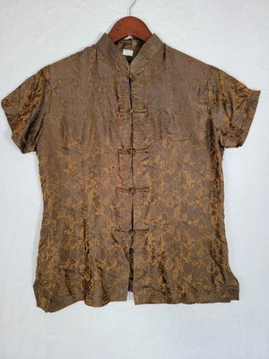 Vintage Womens Stunning Oriental Print Silk Kimono Tunic Brown XL - Image 1 of 4