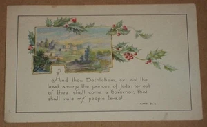 1922 CARTOLINA DI NATALE, VERSETTO BIBLICO, MATTEO 2:6 - Foto 1 di 2