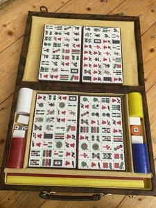 mahjong Spiel Kunstleder Koffer Chinesisches Gesellschaftsspiel Komplett 148 - Bild 1 von 15