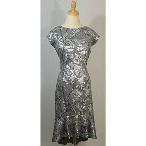 ECI Kleid grau silber metallic Blumen kariert hoher niedriger Volant - Bild 1 von 7