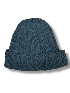 Vintage Chunky Knit Beanie Hat Blue Wool Blend Winter Fisherman Autumn Warm - Picture 1 of 6