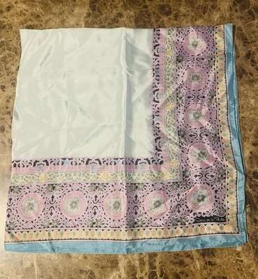 Vtg Oscar De La Renta 100% Silk Scarf Blue Gray 34x35 Square - Image 1 of 2