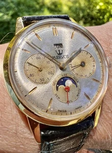VINTAGE SWISS UNIVERSAL GENEVE TRIPLE DATE MOONPHASE WATCH - 14k/STEEL, SERVICED - Picture 1 of 14