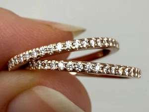 Pair of Brilliant Stacking Micro Diamond 'Keeper' Bands .30 ctw 14k Rose Gold - Picture 1 of 11