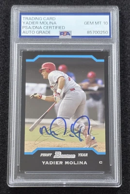 Tarjeta de novato Bowman 2004 firmada por Yadier Molina - St. Louis Cardinals - PSA 10 automática Foto 1 de 4