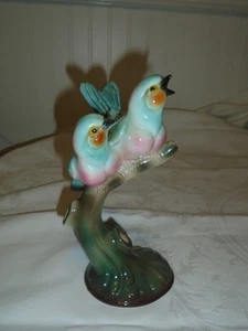 Vtg Pink & Blue Ceramic Love Birds Figural Flower Frog Vase 8-5/8" Tall VGC - Bild 1 von 7