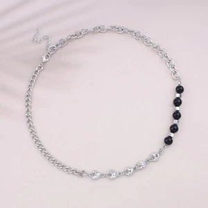 Collana da Donna in Lega Placcata con Perle Nere - Picture 1 of 4