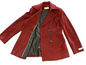 Calvin Klein Wool Cashmere Double Breasted Peacoat Burgundy Red Women’s Sz 8 NWT - Picture 1 of 13