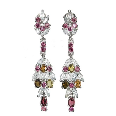 925 Sterling Silber Ohrringe Oval Turmalin Aquamarin Rhodolith Edelstein - Bild 1 von 4