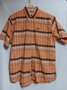 Cowboy Hardware Shirt Men’s Large Button-Up Short Sleeve Plaid Orange Black - Picture 1 of 7
