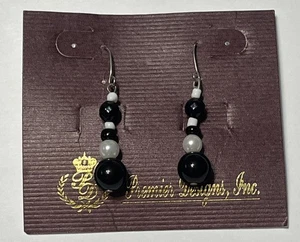 Pendientes colgantes de cuentas en blanco y negro Premier Designs NOS - Imagen 1 de 2