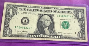 2017 DOLLAR BILL STAR NOTE THREE PAIRS A 0180 8214* - Picture 1 of 2