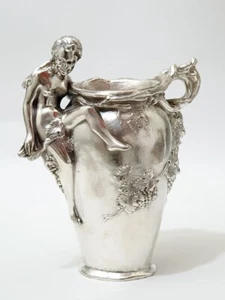 Jugendstil Vase mit weiblicher Akt Silber Versilbert um 1890 - Top Rarität - Bild 1 von 10