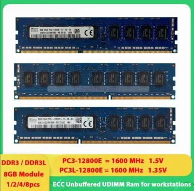 Hynix DDR3/DDR3L 8GB/16GB/32GB/64GB PC3-12800E 1600 ECC Unbuffered UDIMM Ram lot - Image 1 of 4