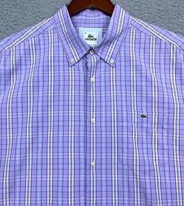 Lacoste Shirt Mens 45 US XL-2XL Purple Plaid Short Sleeve Button Down Classic - Picture 1 of 12