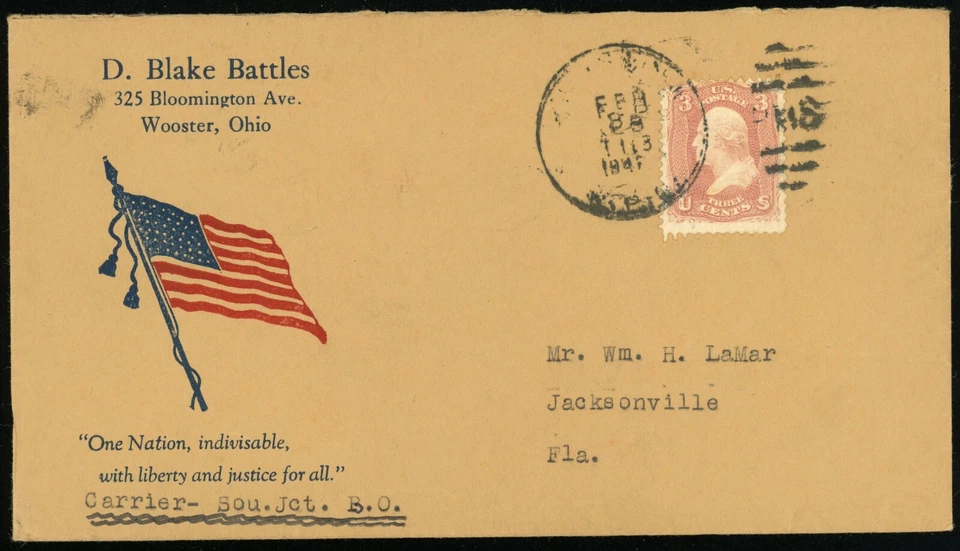Estampilla postal 3c de Jacksonville cubierta patriótica de la Guerra Civil de Ohio de EE. UU. Foto 1 de 1