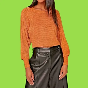 ESTEBAN CORTAZAR COLLECTIVE burnt orange tinsel cropped ribbed sweater M top 3C - Picture 1 of 10