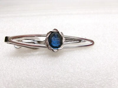 Vintage Buddha Tie Clasp Blue Glass on Black Oval Swank Silver Tone Tie Bar Clip - Image 1 of 4