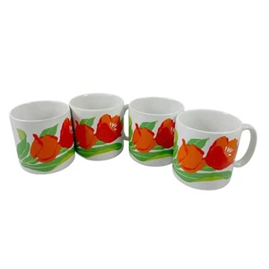 American Greetings 4 Mugs Designers Collection Orange Tulips Vintage 1984 Japan - Picture 1 of 8