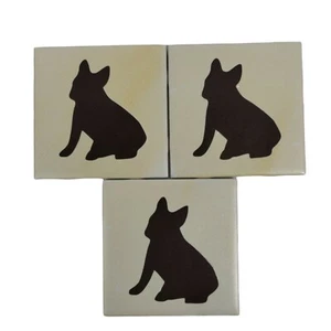 French Bulldog Brown Silhouette Ceramic Tile Coasters Set of 3 - Picture 1 of 3
