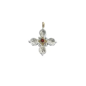 Gerochristo Cross Pendant Solid Gold 18K & Sterling Silver 925 & Ruby - Picture 1 of 2