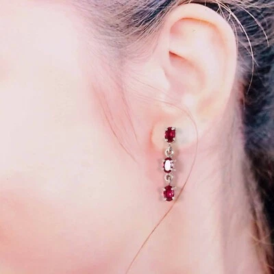 Natural Mozambique Ruby 925 Sterling Silver Gemstone Earrings X-Mas Gifts Foto 1 de 4