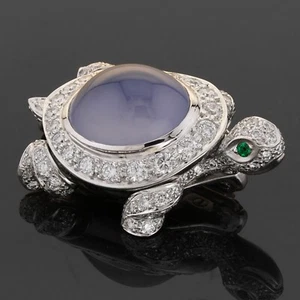 CARTIER Chalcedony Emerald Diamond White Gold Turtle Pin Brooch - Picture 1 of 7