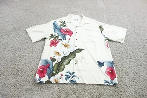 Vintage Iolani Shirt Mens XL Beige Button Up Hawaiian Floral Hibiscus Aloha Camp - Picture 1 of 9