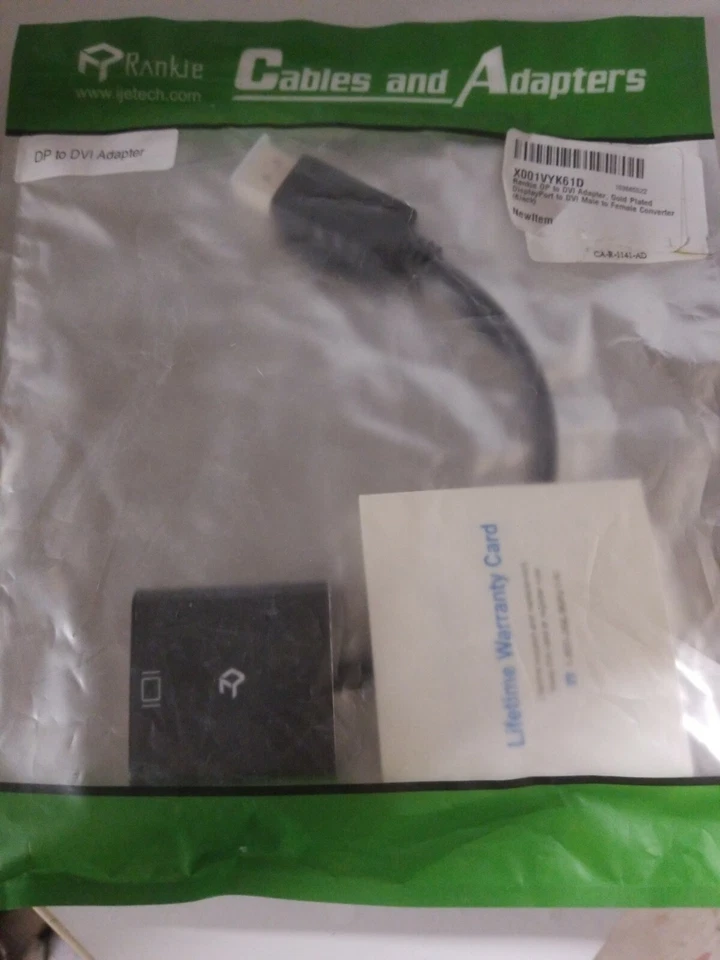 Rankie DP to DVI Adapter DisplayPort to DVI Male to Female Converter Gold Plated - Image 1 of 1