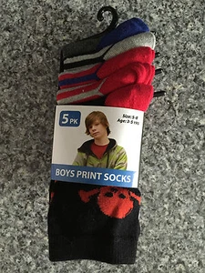BNWT Boys Pack of 5 Perfect Sports Black/Grey/Red Crew Socks Sz 5-8 Age 3-5 - Picture 1 of 1