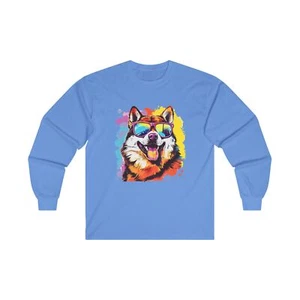 Unisex Ultra Cotton Long Sleeve Tee with Dog Print * 16 Colors * 5 sizes - Picture 1 of 33