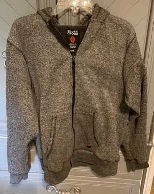 Chaqueta con Capucha Swiss Cross Para Hombre Gris Medio Negro Bolsillos Cremallera Completa Foto 1 de 4