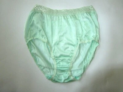 1 VINTAGE Fruit Of The Loom HAITI SATIN Floral Lace HI CUT BRIEF SILKY PANTY 6 M - Image 1 of 4