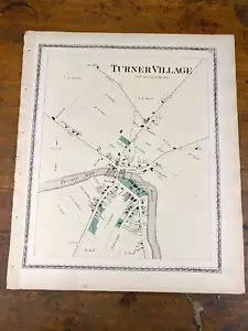 1873 TURNER VILLAGE , ME Map w/ Property Owners & Businesses, Hotel, Woolen Mill - Picture 1 of 11