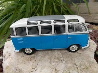 Volkswagen bus T1 Samba 1962 bleu  échelle 1/18eme longueur 22cm Solido  ,métal - Photo 1/4