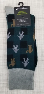 NUEVO CON ETIQUETAS Eddie Bauer Para hombres Sasquatch Wilderness Negro Verde Vestido Calcetines Talla 6-12.5 Foto 1 de 4