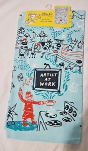 Blue Q "Künstler bei der Arbeit" lustiges Cartoon Kunst Geschirrtuch 21" × 28" Geschirrtuch Dekor - Bild 1 von 4