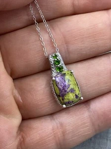 STS Chuck Clemency Stichtite & Green Diopside Pendant Sterling .925 20" Necklace - Picture 1 of 8