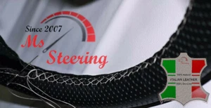 FOR RANGE ROVER L322 02-14 BLACK PERF LEATHER STEERING WHEEL COVER WHITE STIT - Imagen 1 de 2