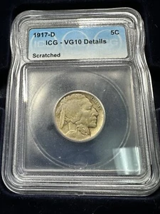 1917 D Buffalo Nickel ICG VG10 Details Scratched - Picture 1 of 2