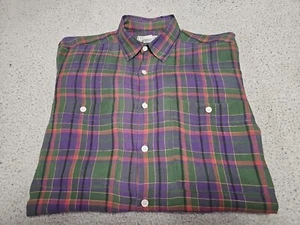 PAUL STUART Plaid Linen Button-up Long Sleeve Shirt SZ Medium Sewn In USA VTG - Picture 1 of 15