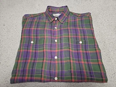 PAUL STUART Plaid Linen Button-up Long Sleeve Shirt SZ Medium Sewn In USA VTG - Image 1 of 4