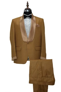 Hombres Trajes Dorados Diseñador Boda Elegante Informal Trajes de Cena (Abrigo + Pantalones) - Imagen 1 de 7