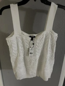 Woman’s Express cable knit Cropped camisole sweater Tank White Sz Med NWT - Picture 1 of 14