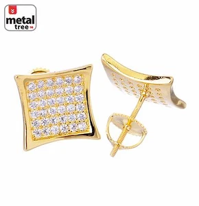 Aretes planos de cometa enchapados en oro de 14K HipHop Iced Bling estilo urbano atornillado - Imagen 1 de 7